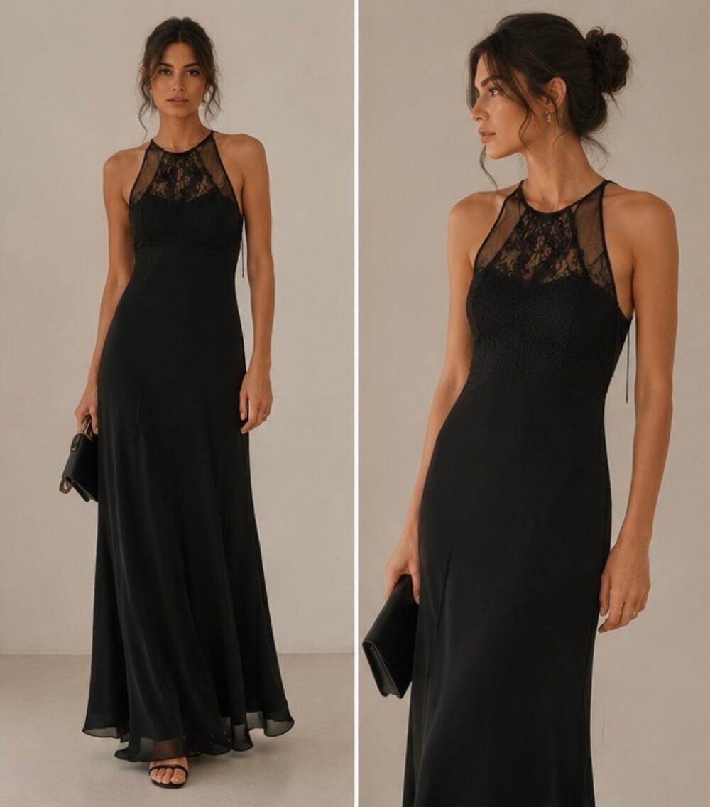 BCBG Paris Black Lace Halter Maxi Gown Evening Dress Size 2 NWT